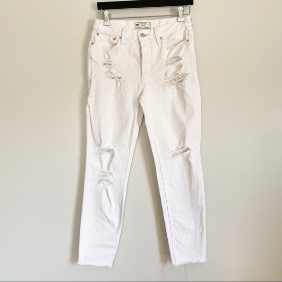 FREE PEOPLE Lacey Stilt Distressed Jeans White 27 - Picture 5 of 15